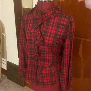 Vintage Ralph Lauren Red Plaid Romantic Ruffle Blouse